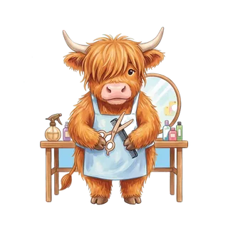 Nellie in a stylist's apron